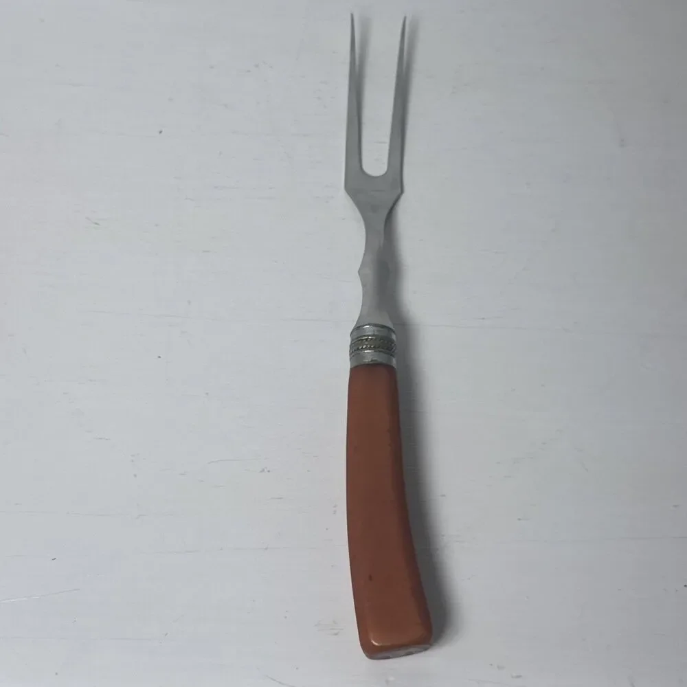Vintage Serving Carving Fork MCM Brown Bakelite Handle